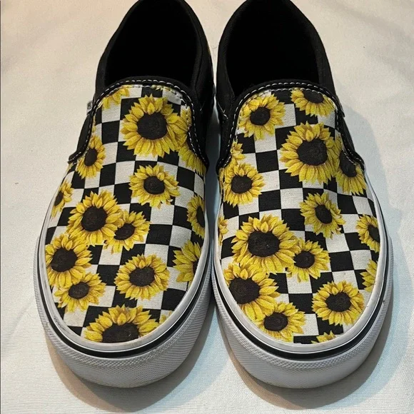 Vans Women’s Slip-On Sunflower Checkerboard - Black & Yellow - Picture 3 of 7